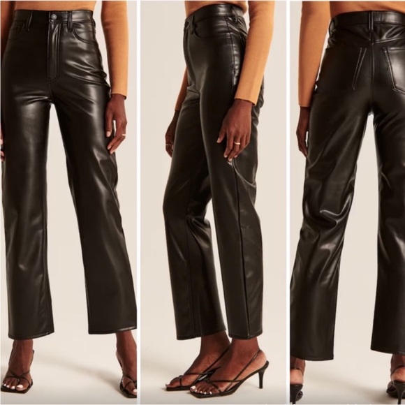 Abercrombie • ankle straight ultra high rise vegan faux leather pants sz 26 / 2S - Picture 3 of 7